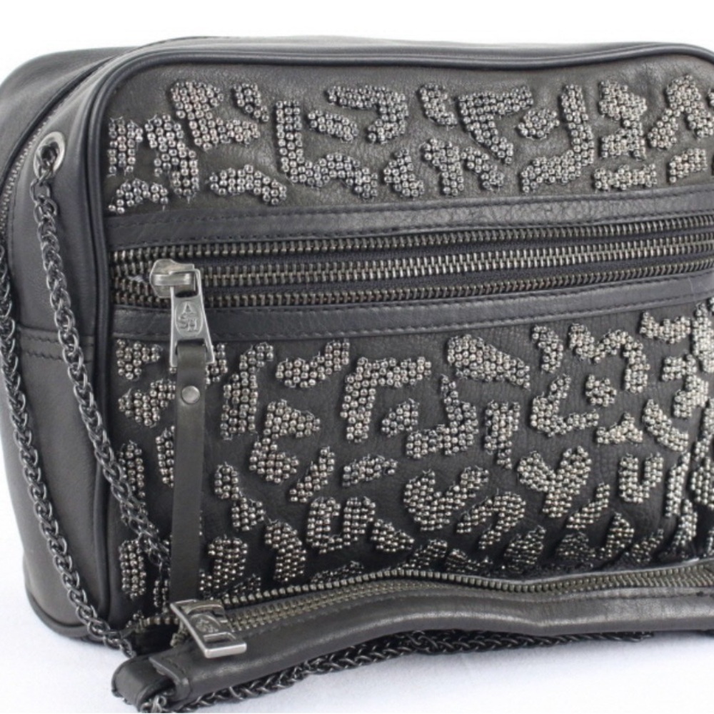 Ash Black Studded Wristlet with Chain